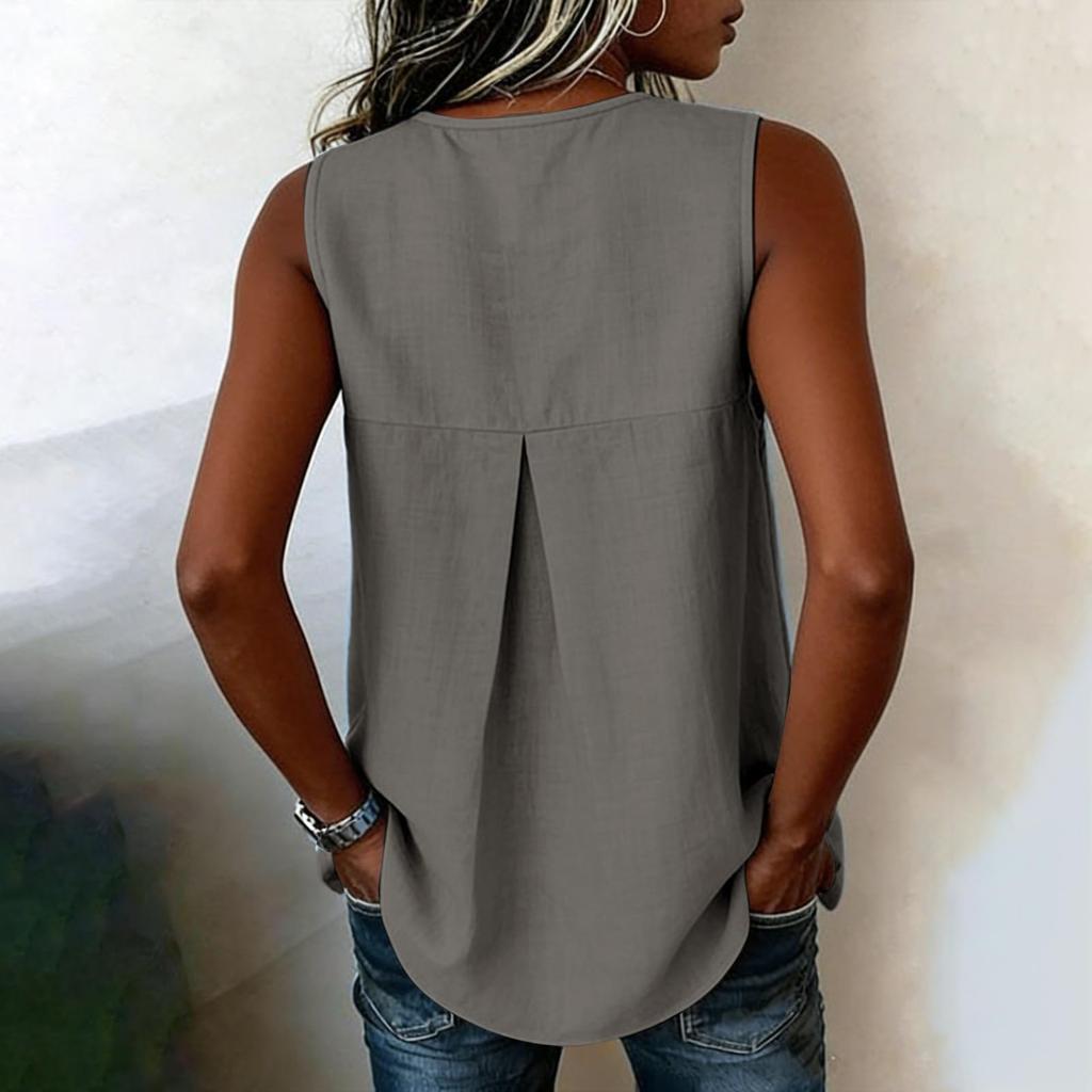 Women Loose Sleeveless Blouses Casual Tie Side Linen Tank Tops