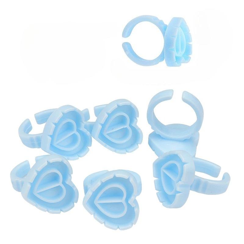 100 PCS Disposable Heart-shaped Plastic Glue Ring Cup Eyelash Extension Tattoo Pigment Holder Pallet Lash Makeup Supplies Tools