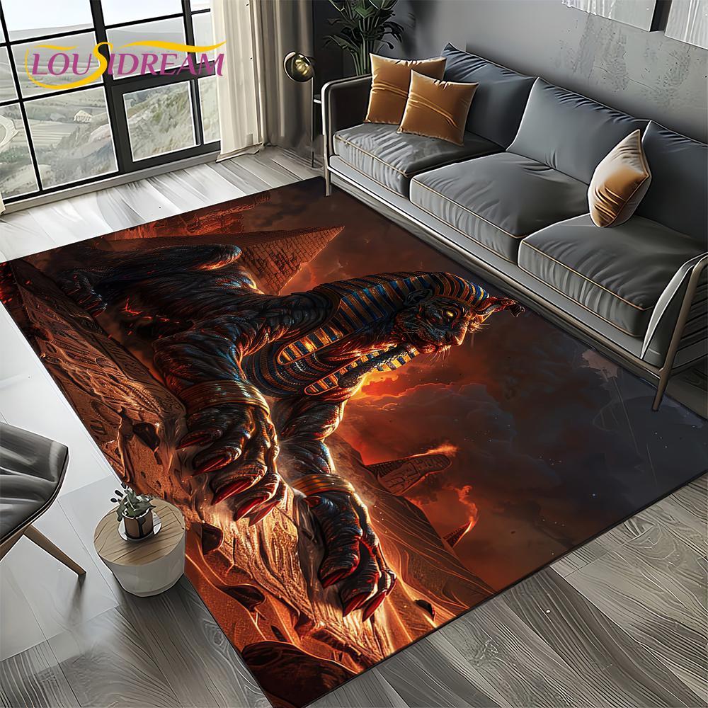 2025 Ancient Egypt Death Anubis Pharaoh Horus Mythology Carpet Rug for Living Room Bedroom Home Sofa,Area Rug Non-slip Floor Mat