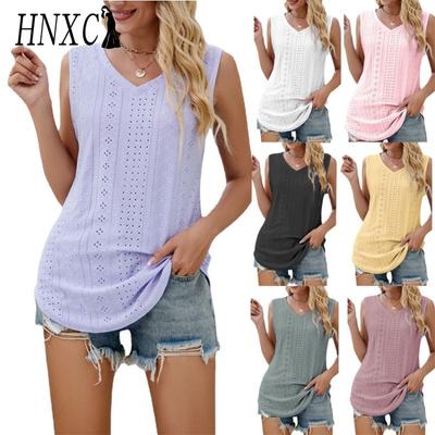 Women's Fashion Casual Solid Color Print Sleeveless V Neck Blouses & Shirts