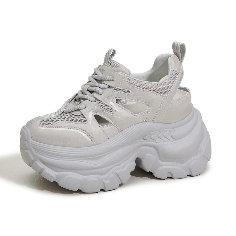 Thick-soled Dad Shoes Women's 2025 Autumn Hollow Hole Shoes Breathable Mesh Sandals Inner Height Increase Women's Shoes Hollow Mesh