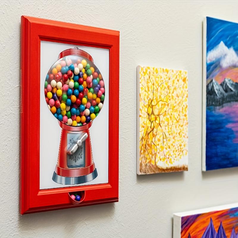 1pc Modern Square Plastic Candy Dispenser Gumball Machine in Frame Manual Operation, No Batteries Needed, Wall Mountable or Tabletop for Candies