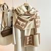 Premium Black and White H Letter Imitation Cashmere Big Shawl Autumn and Winter Atmosphere Plaid Tassel Outer Scarf Scarf Woman