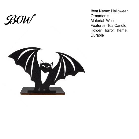 Halloween Horror Atmosphere Decor Bat Ornament, Solid Wood Tea Candle Holder, Classroom Spooky Decoration, for Desktop Electronic Candles Decorative