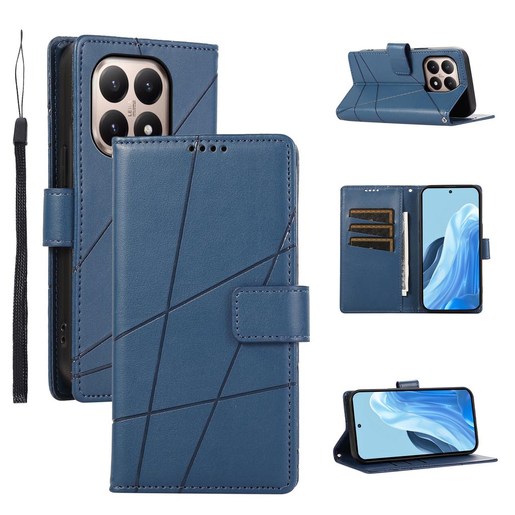 For Xiaomi 15T Phone Case Line Imprint Leather Wallet Cover with Wrist Strap