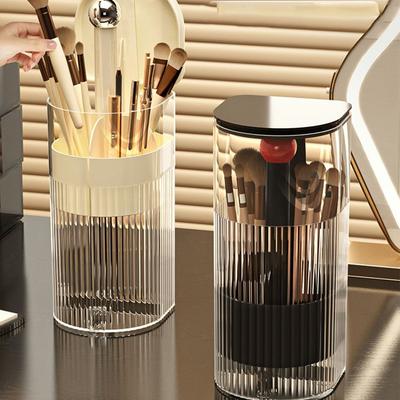 Dustproof Automatic Lifting Makeup Brush Holder with Lid Large Capacity Makeup Brush Storage Tube Space Saving Waterproof