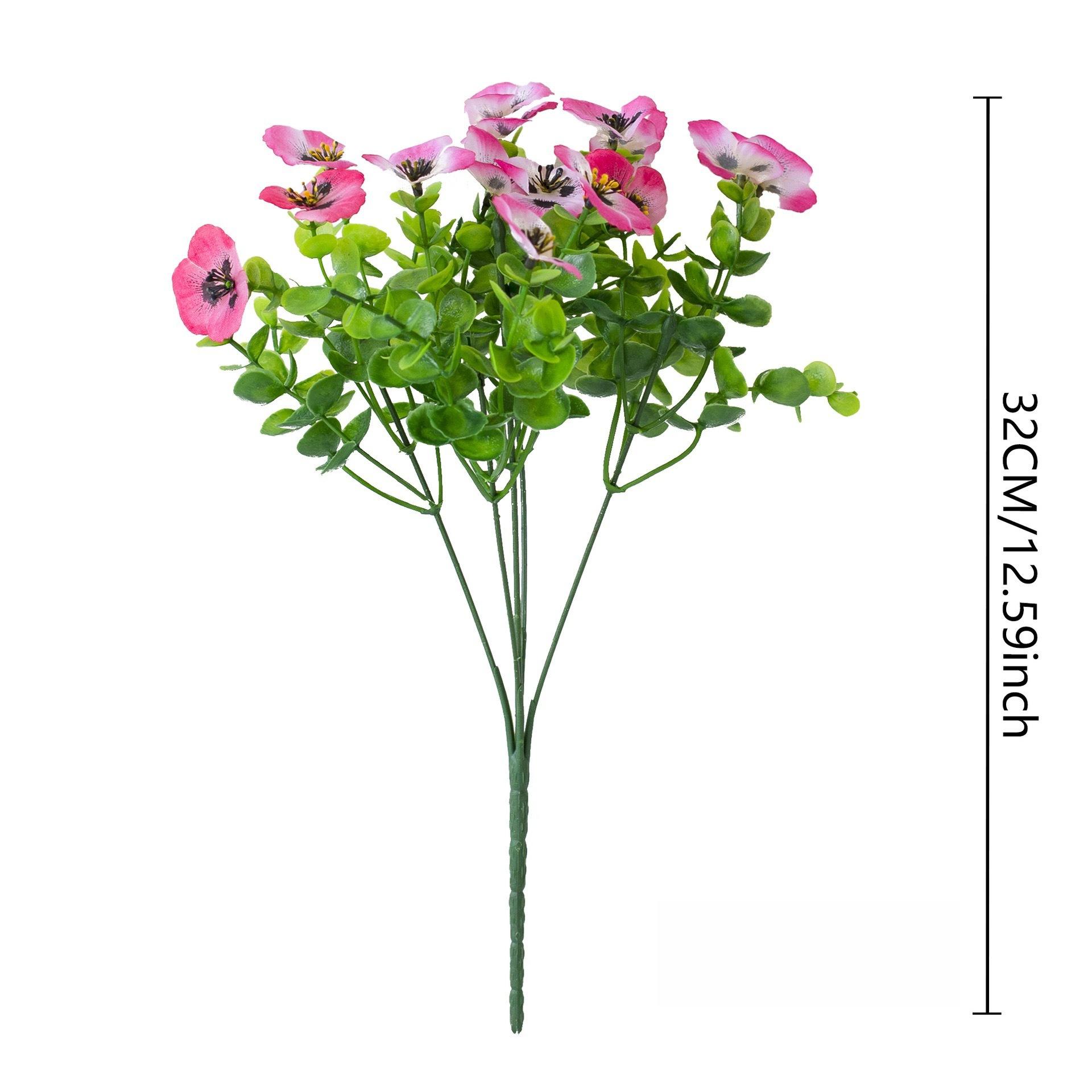 

5fork Artificial Pansy Flowers with Eucalyptus Leaves 1PC Flower for Home Outdoor Wedding Party Tricolor Violet Bunch Decoratio 1PC розовый