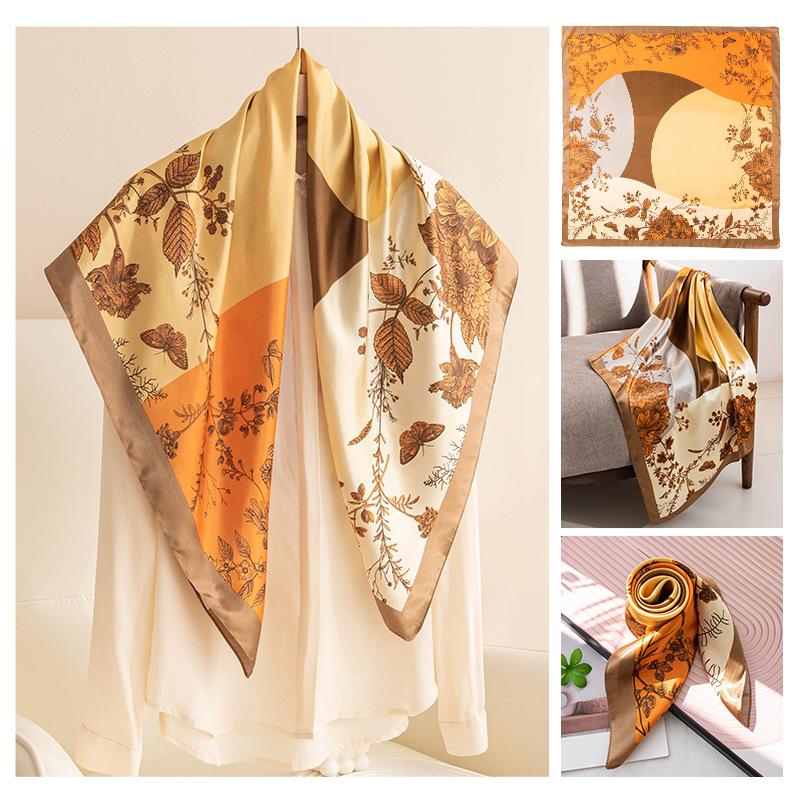 Spring and Summer New Polyester Silk Scarf Square Scarf High-end Simulation Silk Fashion Printed Scarf Women's Bag Small Shawl
