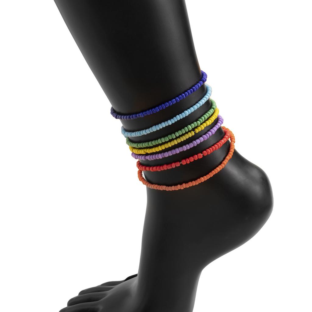 Retro Rainbow Rice Bead Necklace Set, Stylish And Simple, Stackable Woven Beaded Necklace