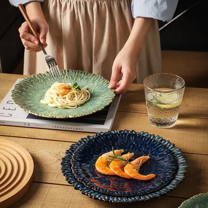 Creative Retro Irregular Ceramic Plates Light Luxury Restaurant Steak Salad Plate Exquisite Delicious Dishes Household Tableware