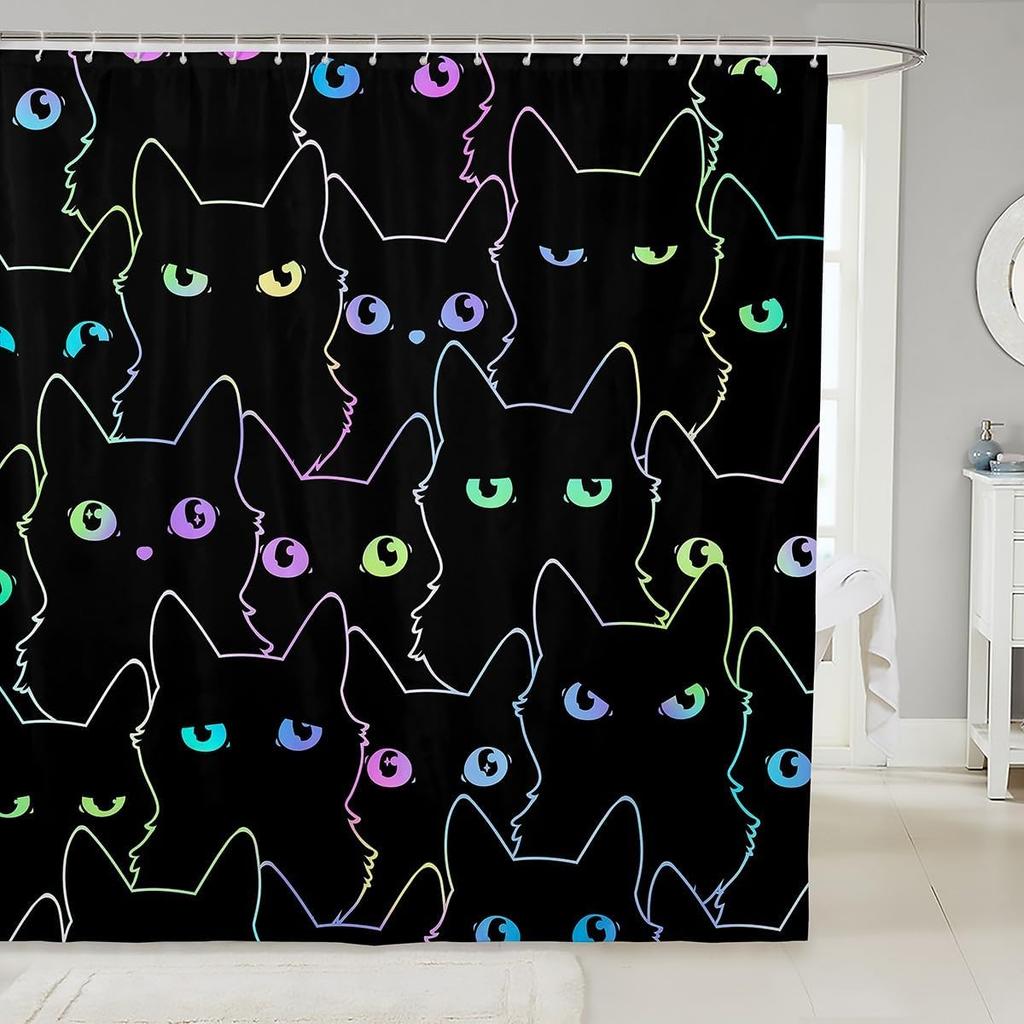 Kids Funny Cat Waterproof Bathroom Curtain Cartoon Kitten Bath Curtain for Kids Boys Girls, Pet Lovers Gifts Shower Curtain Cute