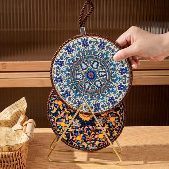 Decorative Heat Mat Vintage Ceramic Trivet, Resistant Pot Holder for Casserole Enamel Elegant Dining Placemat Cookware, Traditional Table Hot Dishes,