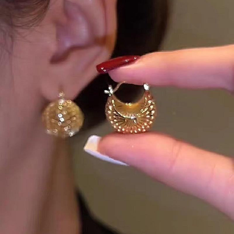 Hollow metal flower basket earrings New trendy temperament fashion niche ear buckle ear jewelry