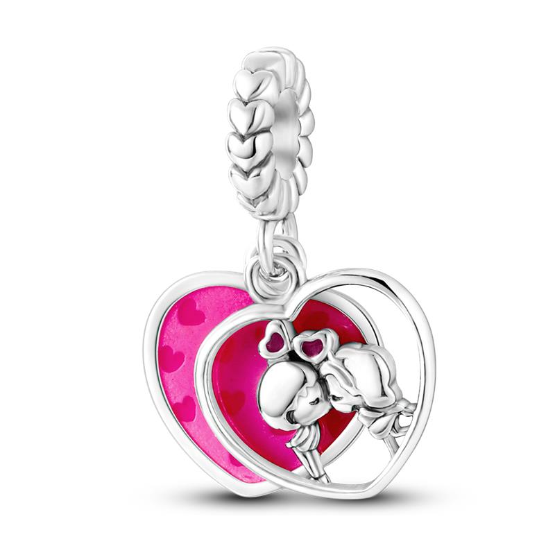 925 Silver Valentine's Day Love Pink Series Beads Suitable For Pan Bracelet Diy Anniversary Jewelry Gift