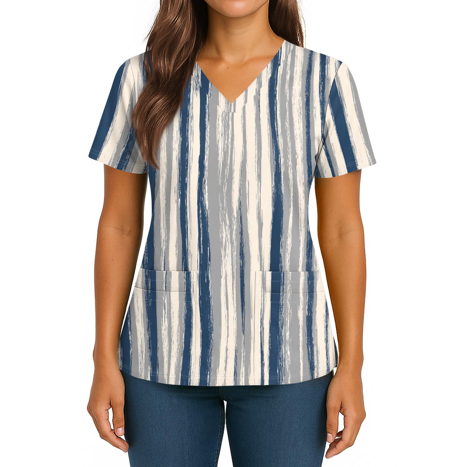 

Женский топ с градиентным принтом, V-образным вырезом, двойным карманом, короткими рукавами, разрезом по низу, униформа для ухода XXXXXL синий