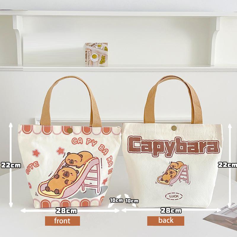 

Милая сумка-тоут из холста с капибарой, мультяшная сумка через плечо с животным, прекрасная модная сумка-тоут, универсальная сумка для поездок большой вместимости A5