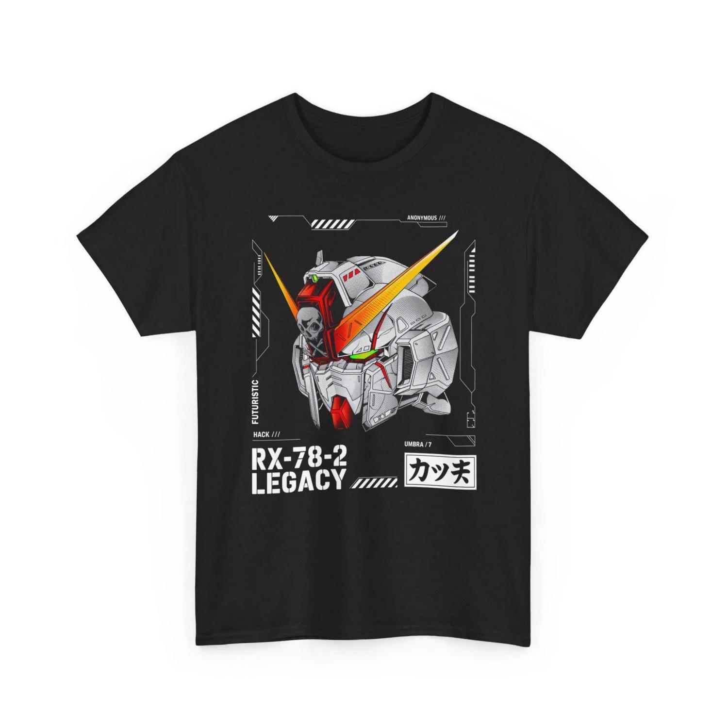 

2026 Summer New 100 Pure Cotton Gundam Pattern Warrior Loose Trend Short Sleeve Tshirt Pure Cotton Round Neck TopTrendy Shirt S чёрный