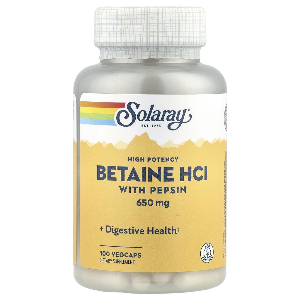 High Potency Betaine Hcl with Pepsin, 650Mg, 100 Veggie Caps