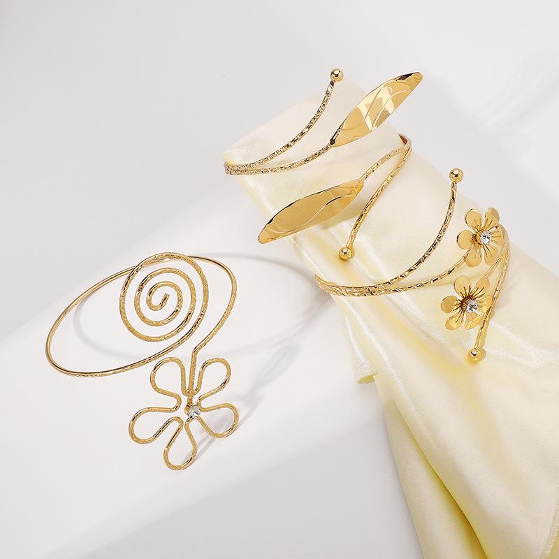 Punk Metal Leaves Flower Upper Arm Bracelets Bangles For Women Girls Cuff Bangle Adjustable Armlets Hand Jewelry Men