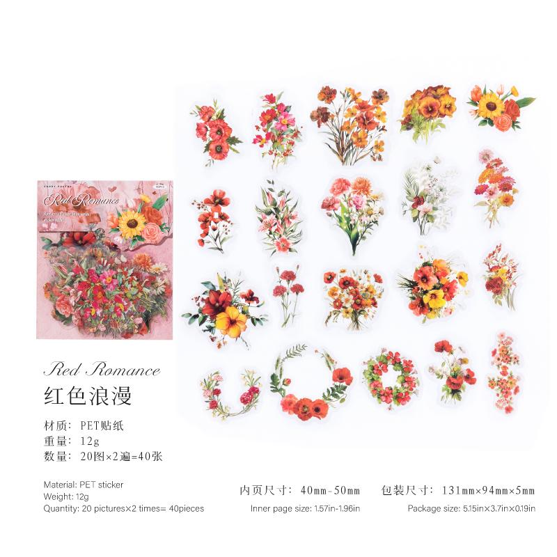 

40 Pcs Fresh Flower PET Sticker Pack Aesthetic Hand Accounting Transparent Decoration Scrapbooking Stationery Supplies for Kids