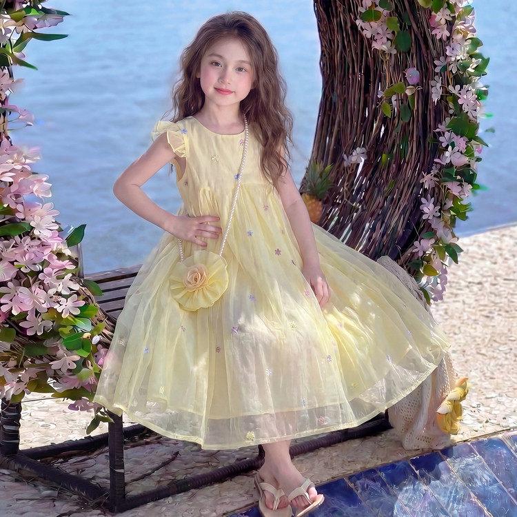 Princess Style Summer Mesh Dress - Stylish Fluffy Midi Skirt for Girls 140cm