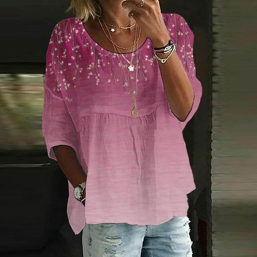 Camicie di Lino da Donna Manica 3/4 Bottoni Scollo O Top Estivi Eleganti Casual Carini