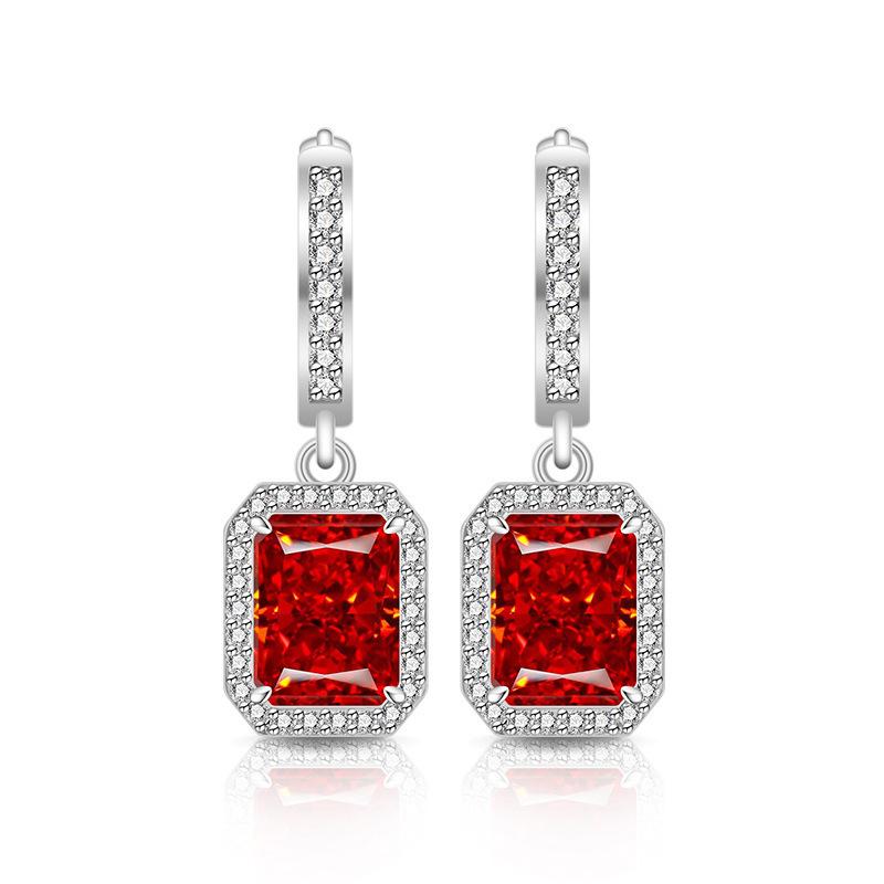 2026 Colored Treasure Ice Flower Cut High Carbon Diamond Square Earrings Plated with Real Gold Smart Luxury Ear Hook Ear Jewelry