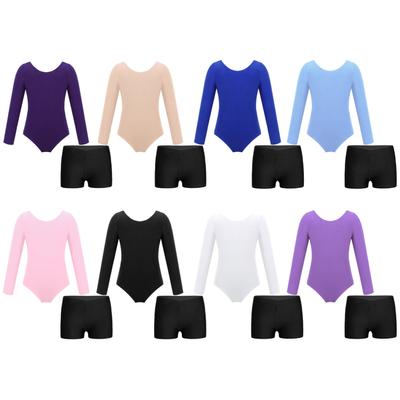 Tricou de balet pentru copii, fete, cu mânecă lungă, cu pantaloni scurți, pentru gimnastică, antrenament, dans, performanță