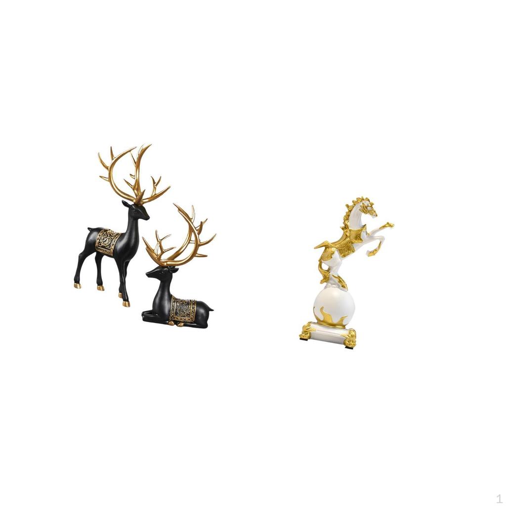 Reindeer Elk Resin Statue And Horse Figurine Modern Sculpture Collection for Tabletop Cabinet