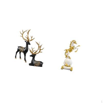 Reindeer Elk Resin Statue And Horse Figurine Modern Sculpture Collection for Tabletop Cabinet