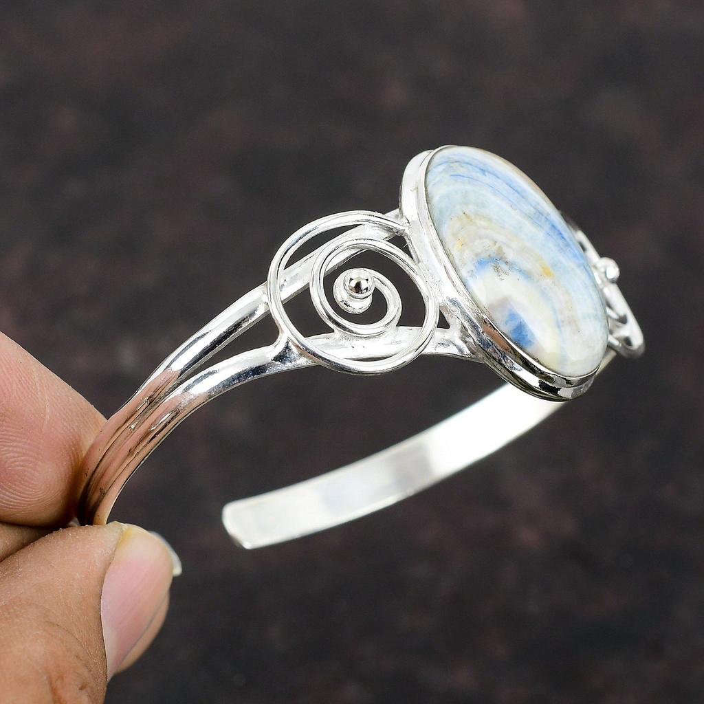 Blue Scheelite Bangle 925 Sterling Silver Cuff Bracelet Original Gemstone Bangle Handmade Jewelry Adjustable Bangle Stylish Jewelry For Gift