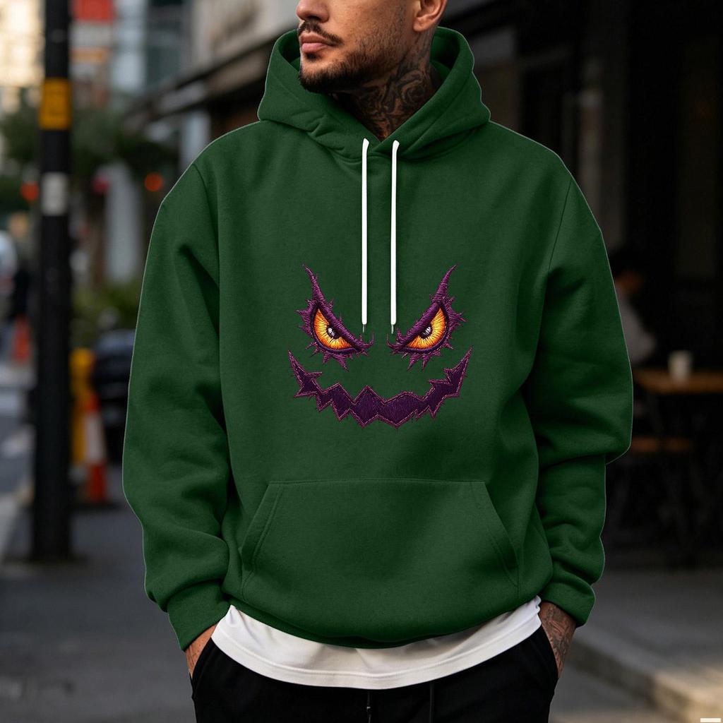 Men's Halloween Print Pullover Hoodie for Holiday Party and Cold