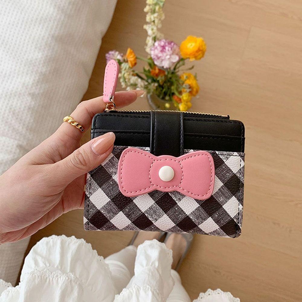 Portable Checkered Bow Wallet Multiple Card Slots Dopamine Card Bags Coin Purse Gifts