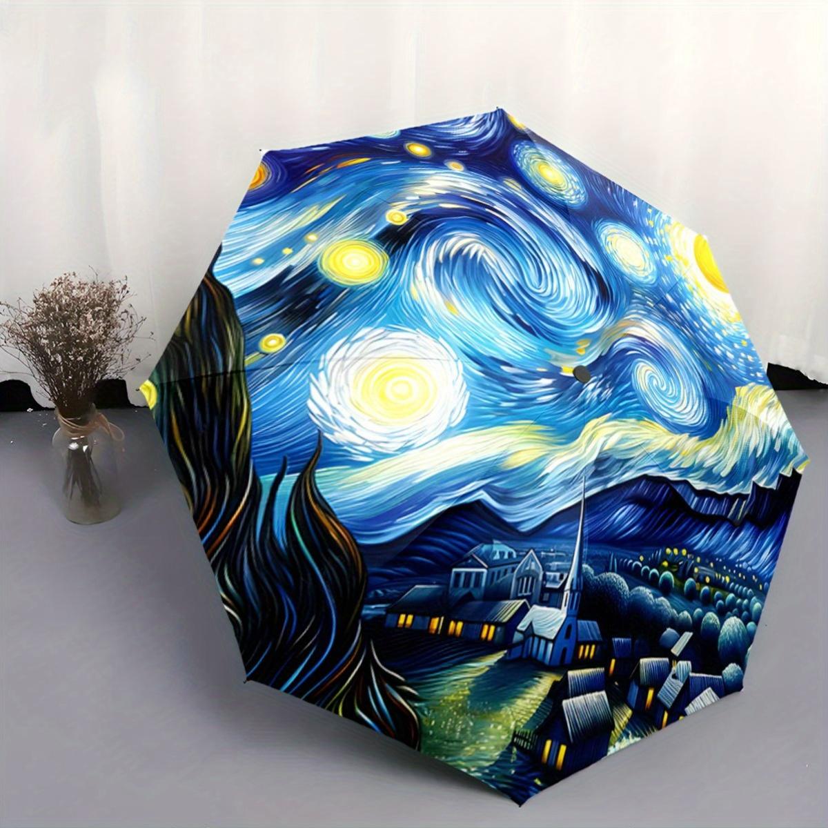 

Van Gogh Starry Night Inspired Folding Umbrella - Automatic Open/Close, Compact Travel Umbrella with, All-Season Use, Perfect (as the picture,Iron&8K)