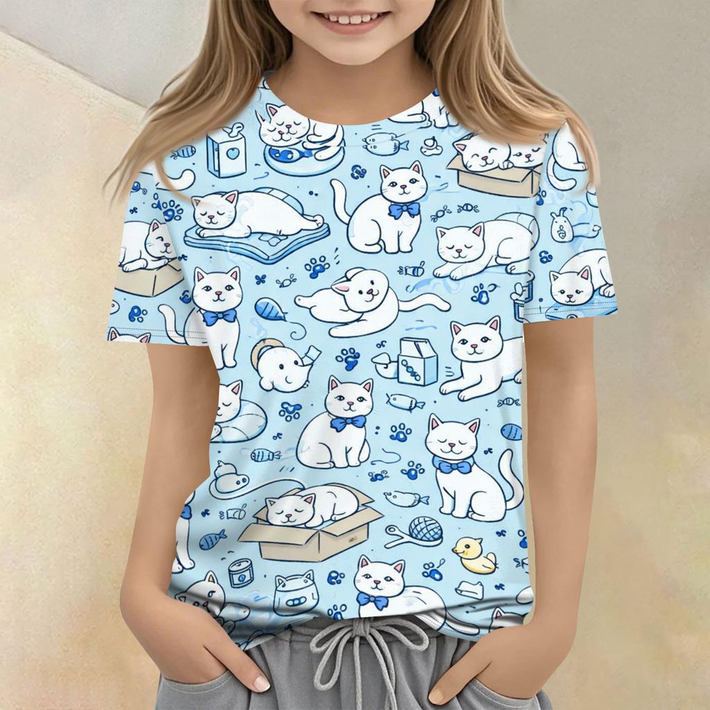 Children's Printed Round Neck Short Sleeved Casual T-shirt