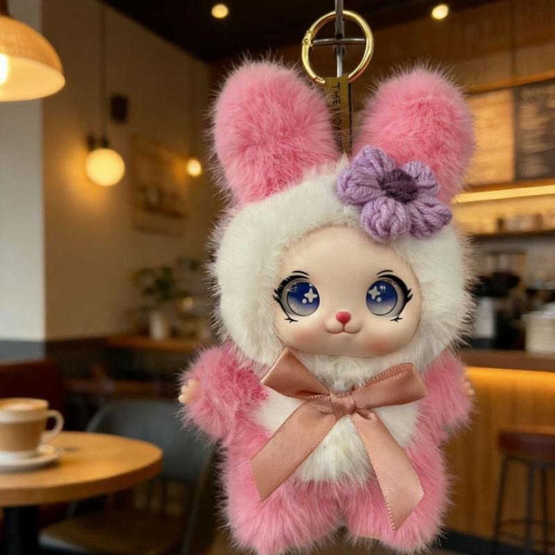 Soft And Fluffy Rabbit Plush Keychain/Bag Charm – Cute Cartoon Doll Pendant Holiday Gift