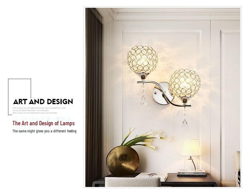 Modern Minimalist LED Crystal Wall Lamp - Energy-Saving Warm Lighting for Bedroom & Living Room