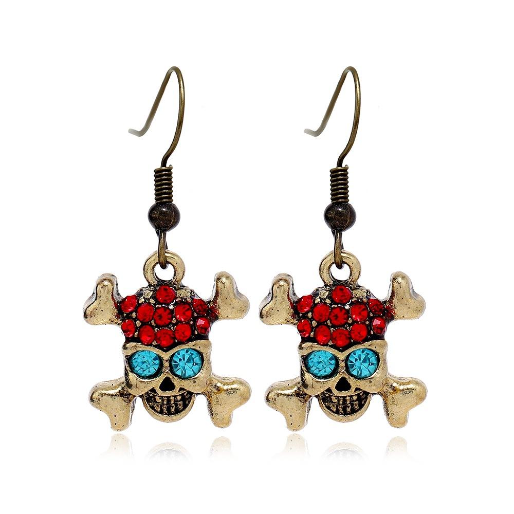 Halloween Alloy Ornament Diamond Skull Pirate Captain Earrings Fashion Earrings