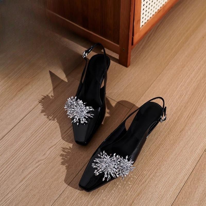 New Women's Shoes Flip-top Shoes and Sandals Square-toed Hollowed-out Chunk-heeled Single Shoes