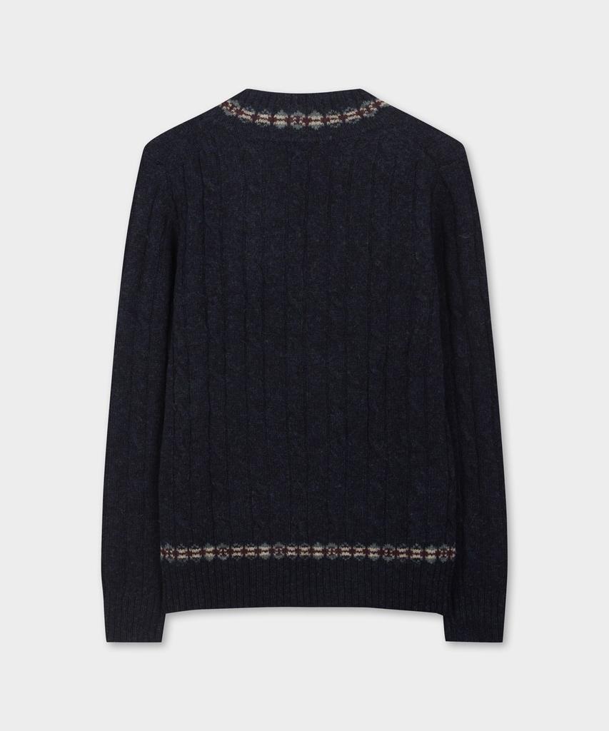 BROOKS BROTHERS Wool Cable V-Neck Sweater (Navy) (Bbwnmmf401)