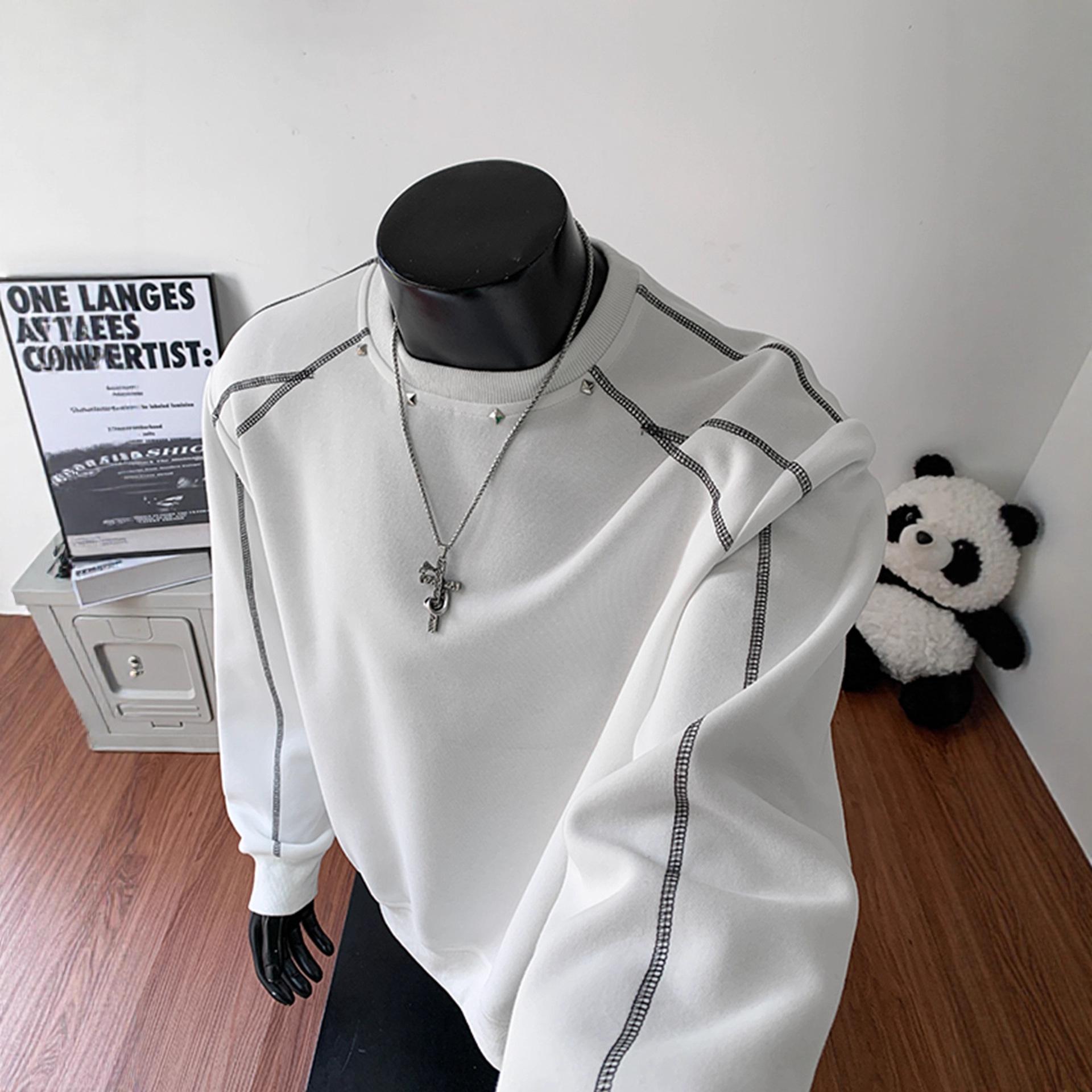 

Свитер с круглым вырезом Мужской Осенне-зимний тренд Американская одежда Свободный крой Высококачественный Прочная конструкция Практичный для повседневного использования M белый