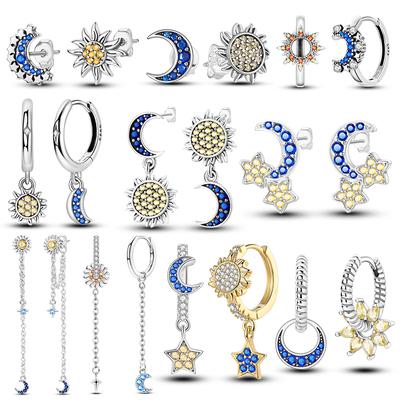 925 Silver Star Moon Sun Hoop Earrings Shining Zircon Tassel Long Dangle Earrings For Women Fashion Jewelry Gift