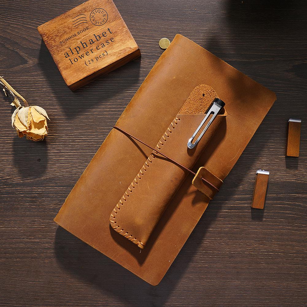 Cowhide Fountain Pen Sleeve - Personalized Retro Handmade Protective Cover with Large Capacity