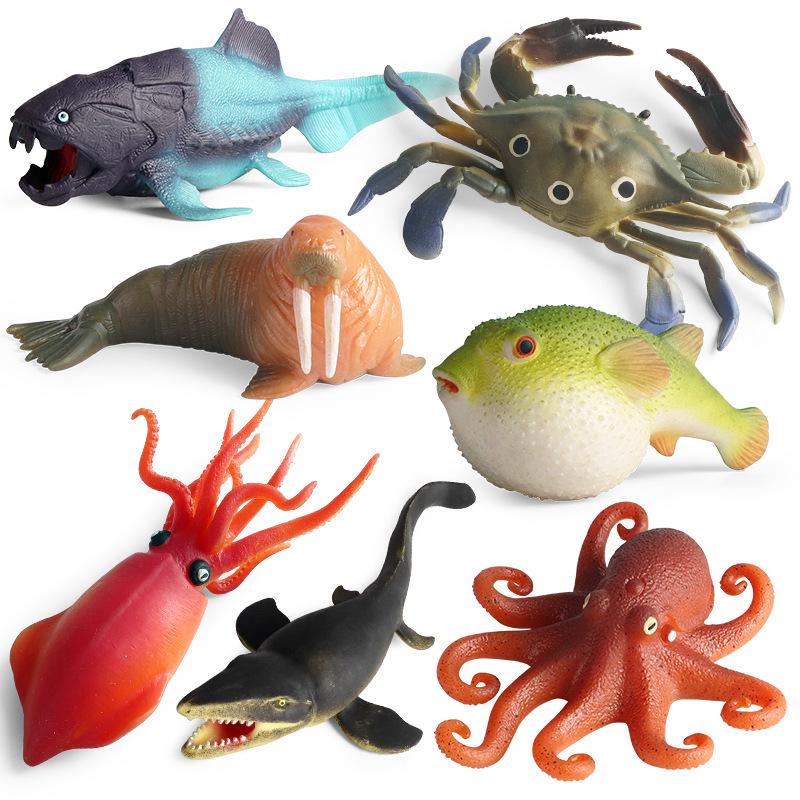 Soft Rubber Marine Animal Stress Relief Toys: Pufferfish, Octopus, Crab, Dunkleosteus Squeeze Models