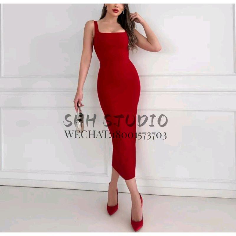 Spring New Women's Fashion Style Simple Graceful Silm Sheath Fit Midi Dress 2289777