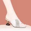 French Niche Thick-heeled Slippers Sandals Women's Versatile Temperament Rhinestone High-heeled Cool Slippers Women's Summer Wear One-word Drag Women