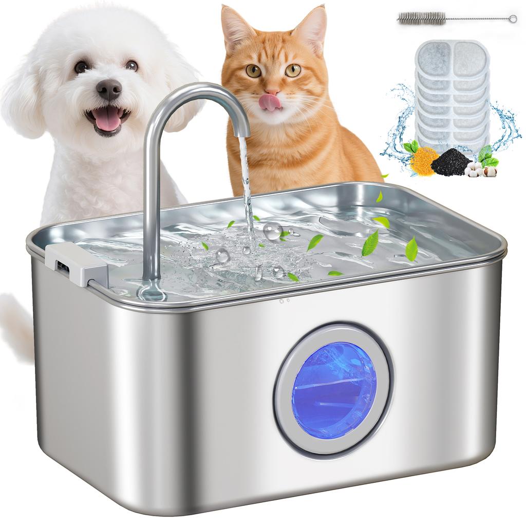 3.2 L Cat Water Fountain For Drinking Cat Fountain Stainless Steel With Visible Water Level Window Ultra Silent Pump