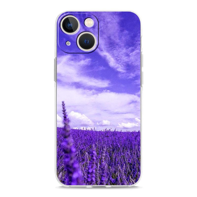 Phone Case For iPhone 16 15 14 13 12 11 Pro Max XS X XR 7 8 Plus soft Shockproof TPU Clear Cover Simple lavender Purple flowers