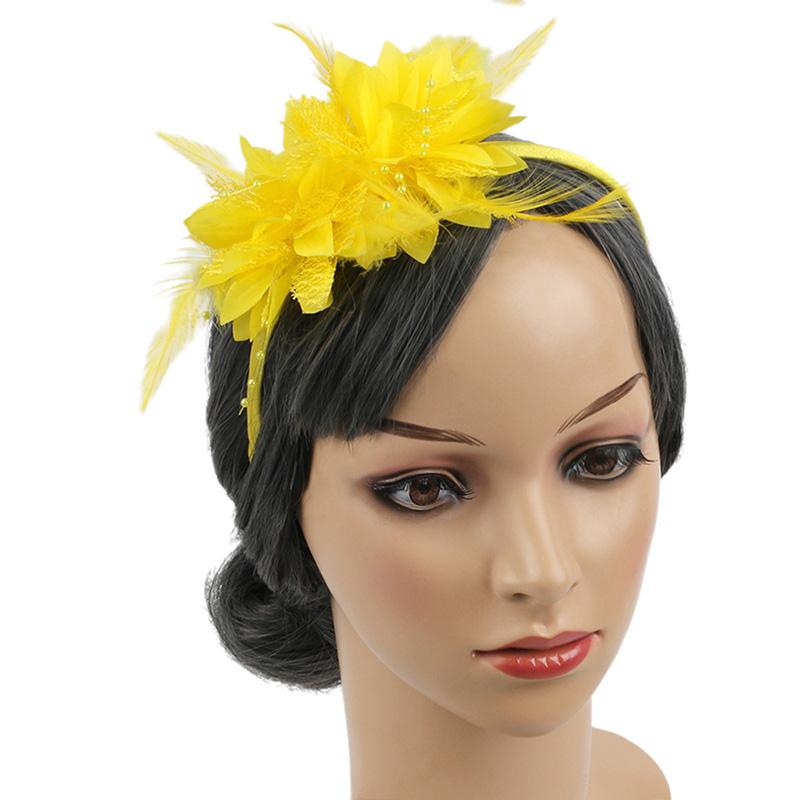 1PC Flower Headpiece Glam Cocktail Tea Party Hair Accessories Feather Headband 10 Colors Feather Fascinators for Women & Girls