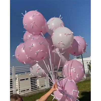 5Pcs 12-inch Bow Balloon Set Ballet Style Pink Ins Bow Floating Balloons Proposal Ceremony Birthday Party Scene Arrangement